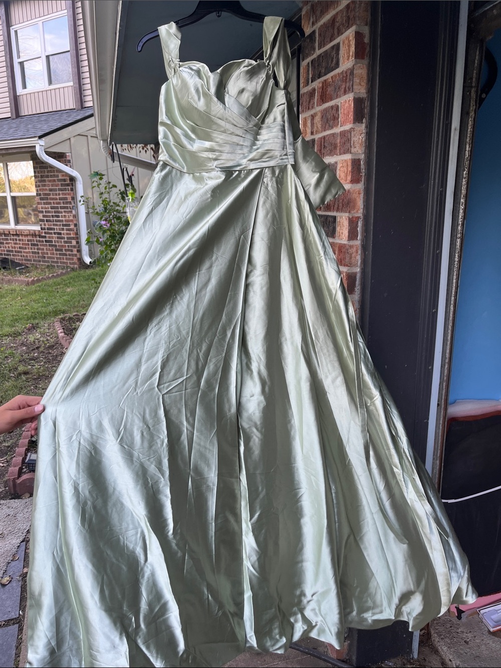 Satin A-Line Prom Dress in Soft Sage Green